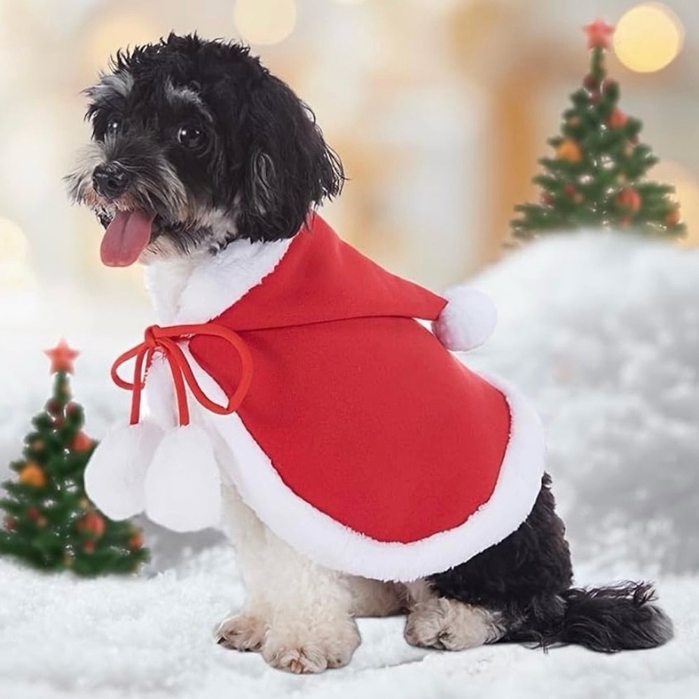💞 New Red & White Hooded Medium Pet Christmas Cape for Puppy Dogs or Kitty Cats